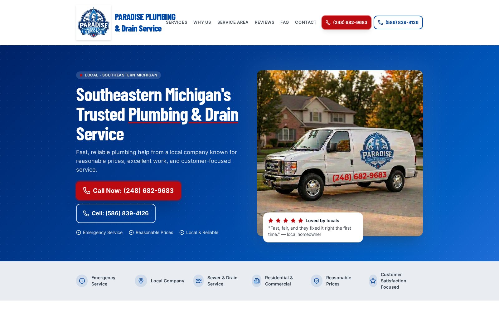Paradise Plumbing homepage
