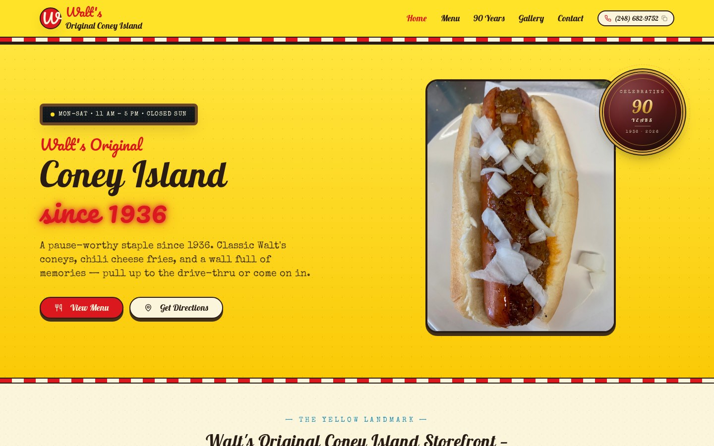 Walt's Coney Island website shown on a desktop computer