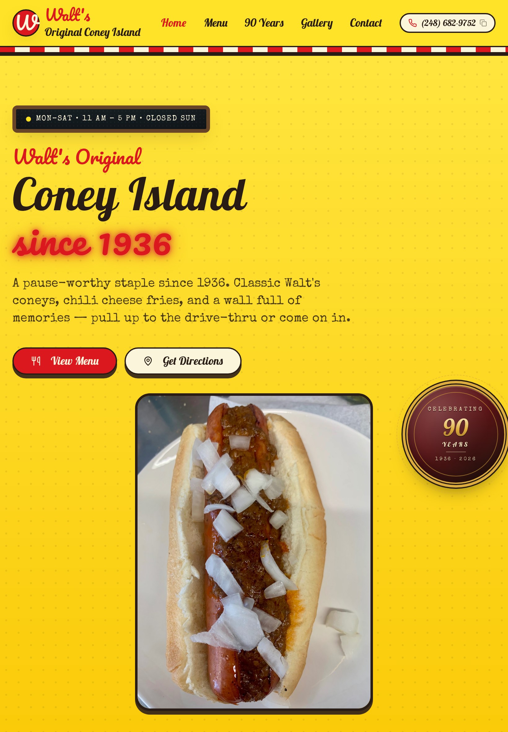 Walt's Coney Island website shown on a tablet